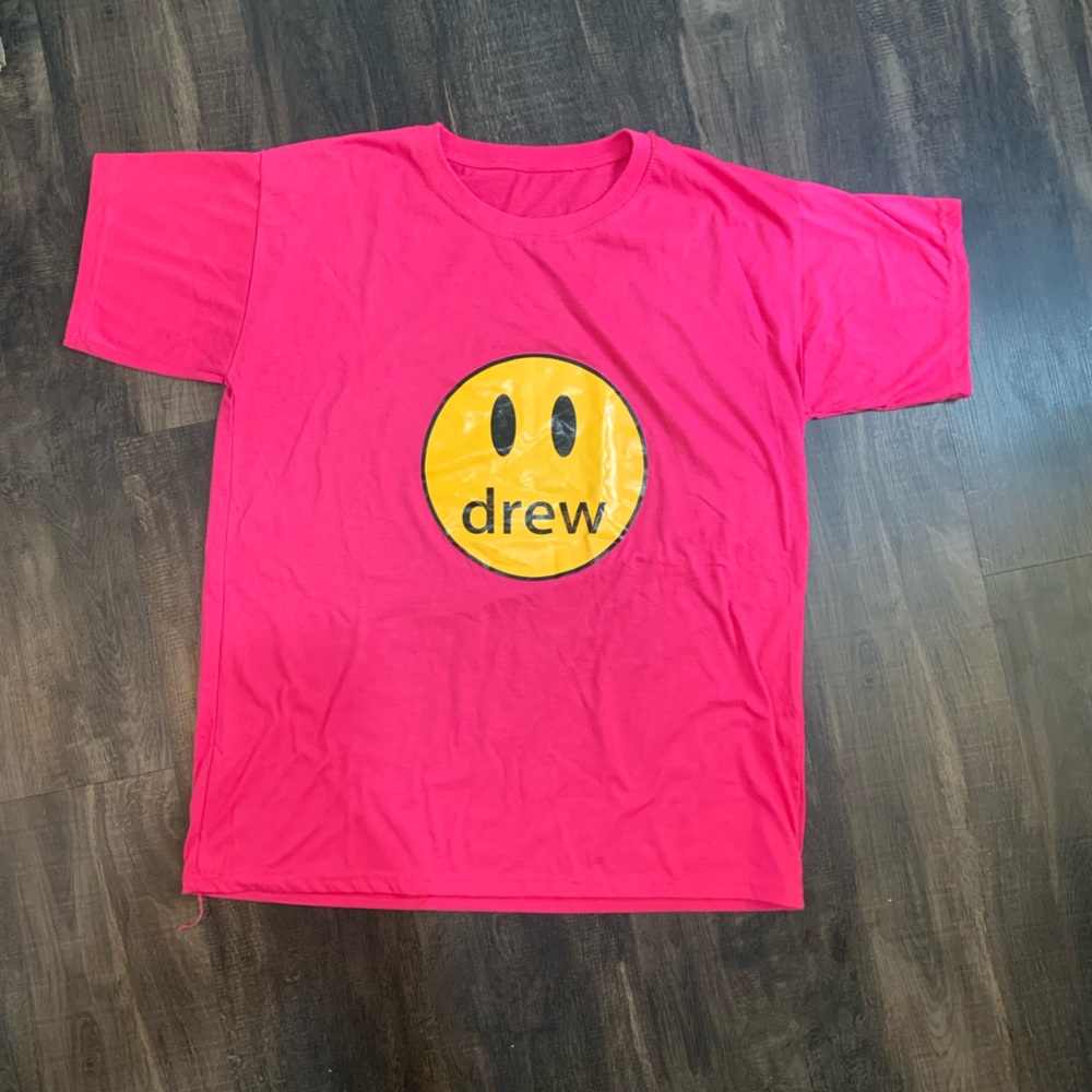 Drew Justin bieber smile face hot pink t-shirt NON real